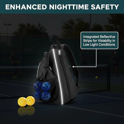 Pickleball Bag - Holds 2 Paddles & 4 Balls in Front Pocket | Water Bottle Holder | for Men & Women | Pickleball Gear, Accessories & Equipment Storage Backpack