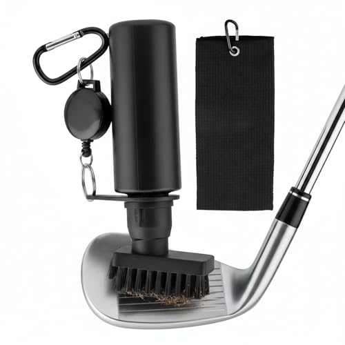 Golf Club Brushes & Golf Towel,Heavy Duty Retractable Clip- Squeeze Water Bottle 7.5 Inche for Easy Cleaning with Nylon Bristles- Holds 4 Oz Water,Golf Cleaner Accessories for Men