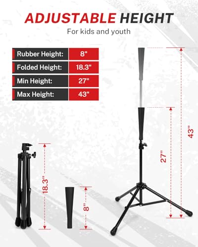 Gonex Baseball Tee Softball Tee Practice Hitting Batting Tripod Stand Rubber Tee Collapsible Portable with Carrying Bag - color: Black
