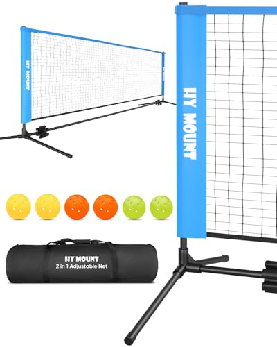 NQV Portable Pickleball Net Set,17ft /22ft Adjustable Heights Pickleball Net with 1 Black Carry Bag+ Pickleballs,Easy Setup for Outdoor Indoor Driveway - color: blue