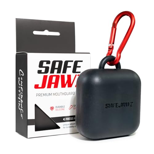 SAFEJAWZ Premium Mouthguard Case with Carabiner Clip, Durable and Flexible Silicone Design to Keep Mouth Guard Protected/Clean (One Size) (Black) - color: Black