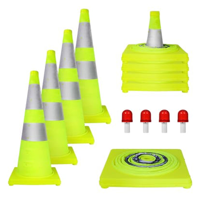 WHDZ 28 Inch Collapsible Traffic Cones Safety Cones with Reflective Collar Multi Purpose Pop-up Cones for Driving Training, Parking Lots (4 Pack) - color: Green
