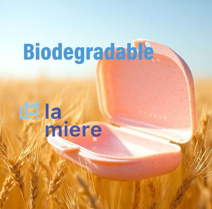 LA MIERE Wheat Straw Box Cute Retainer Holder Dental Thin Container Braces Case, Night Mouth Guard Aligner Case, Cotton candy - color: Cotton candy