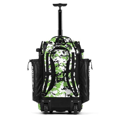 Boombah Catchers Superpack Hybrid Rolling Digital Camo Bat Bag - Multiple Colors - Wheeled & Backpack Version - color: Black/Lime Green