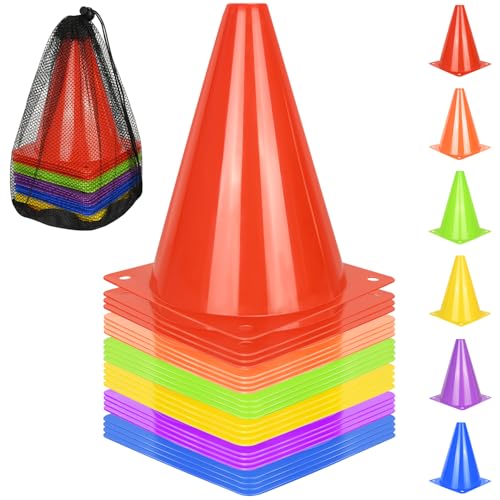 PXZBLG 12/24/50pcs Soccer Cones, 7" Soccer Cones, Plastic Traffic Cones, Training Cones for Basketball Football Skating Drills Practice - color: 6 Colors, size: 7", 24pcs