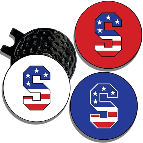 Wolf Golf Towels Golf Ball Marker Hat Clip | USA Monogram | 1 Magnetic Clip + 3 Ball Markers | Patriotic Golf Accessories for Men & Women - color: S - Red White & Blue