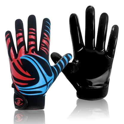 Youth Football Gloves -Sticky Football Receiver Gloves with Tacky Silicone Palm for Kids Girls Boys Flag Football Practice Games,Stretch Fit Quick-Dry Excellent Grip Football Receiving Gloves