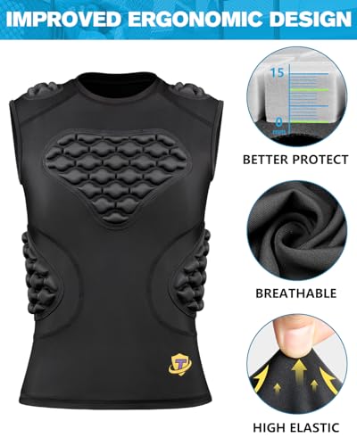 Youth Football Padded Shirt Chest Rib Protector Boys Heart Guard Sternum Protection Kids Rugby Undershirt - size: X-Large