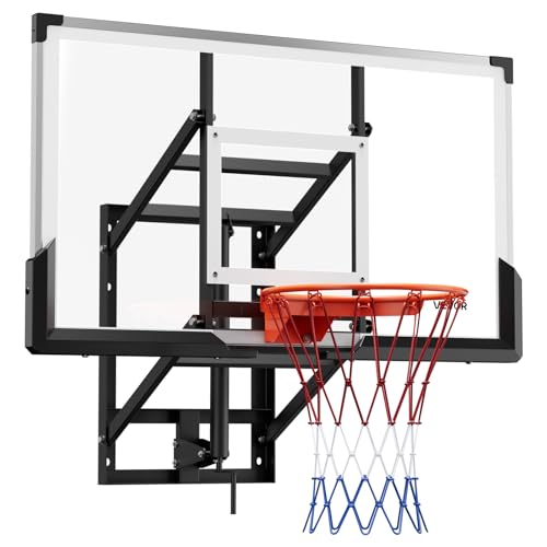 VEVOR Basketball Hoop, 44 54 Inchs PC Backboard Wall Mounted, Basketball Portable Hoop & Goal, Indoor & Outdoor with Hand-Crank Adjustment, Classic Basketball Court, Teens, Adults, Schools, Parks - color: Black Goal 54in