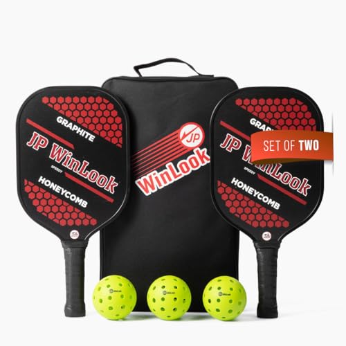 JP WinLook Premium Pickleball Paddles Set – USAPA Pickleball Set - Graphite Carbon Fiber Rackets for Women & Men and Balls for Indoor or Outdoor Play - Racquets, Pickleballs & Carry Bag - color: USAPA Graphite Red / Red-2 Player Set