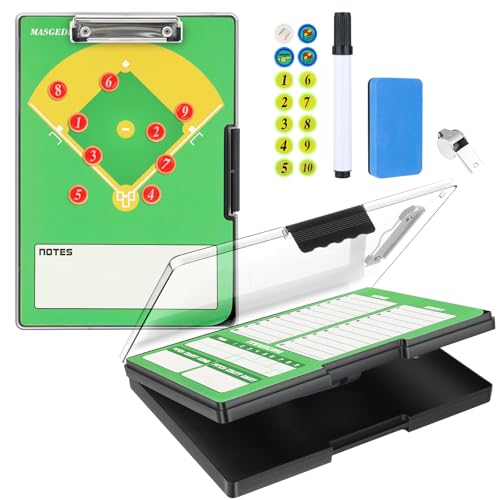 All-Weather Tactical Coaching Clipboard for Baseball - Double-Sided Dry Erase Lineup Board with Magnetic Pieces, Markers, Whistle & Case | Replaces Paper Lineup Cards | Perfect Coach Gift - style: baseball