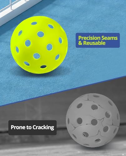 Pickleball Balls 24 Pack - 40-Hole Seamless Roto-Molded Pickleballs for Outdoor and Indoor Use, Durable TPE Material, USAPA Approved, Lightweight 2.9 Inch Diameter