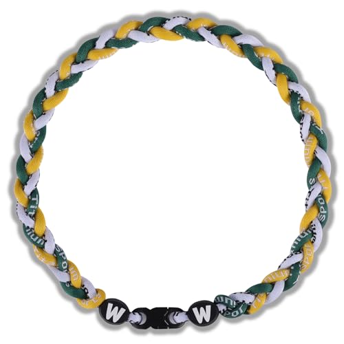 Willtok Premium 18inch Baseball Necklace w/Nylon Tri-Braided Rope Tornado Design - color: White Green Yellow