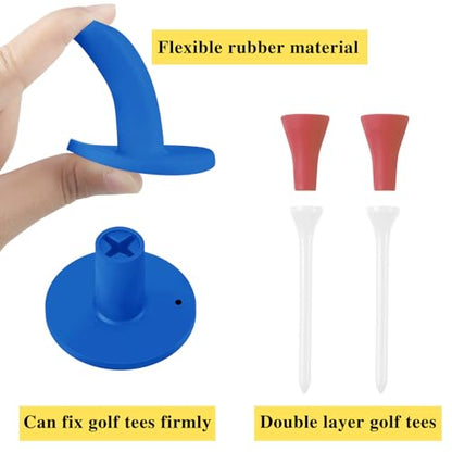 Skylety 18 Pieces Rubber Golf Tees for Mats Golf Rubber Tees for Practice Artificial Turf Mat 4 Mixed Size Tee Holder for Indoor and Outdoor Driving Range Simulator