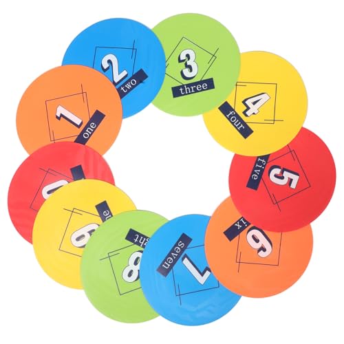 PRETYZOOM 10pcs Numbered Spot Markers for Sports Training, 23cm Round Soccer and Basketball Agility Discs, Lightweight Portable Football Target Markers and Athletes Random Color