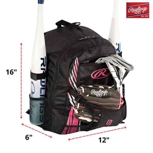 Rawlings | Storm Backpack Equipment Bag | Girls T-Ball/Youth Baseball & Softball | Multiple Colors