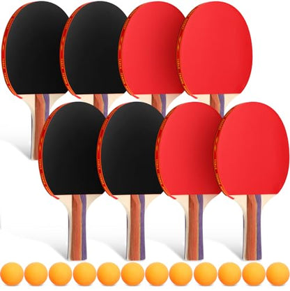 Liliful 8 Pieces Table Tennis Paddle Set Portable Indoor Tennis Rackets Accessories Bulks with 12 Balls and Storage Bag for Indoor Outdoor Kids Adult Professional Games