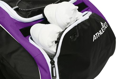 Athletico Baseball Bat Bag - Backpack for Baseball, T-Ball & Softball Equipment & Gear for Youth and Adults | Holds Bat, Helmet, Glove, & Shoes |Shoe Compartment & Fence Hook - color: Purple