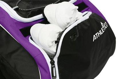 Athletico Baseball Bat Bag - Backpack for Baseball, T-Ball & Softball Equipment & Gear for Youth and Adults | Holds Bat, Helmet, Glove, & Shoes |Shoe Compartment & Fence Hook - color: Purple