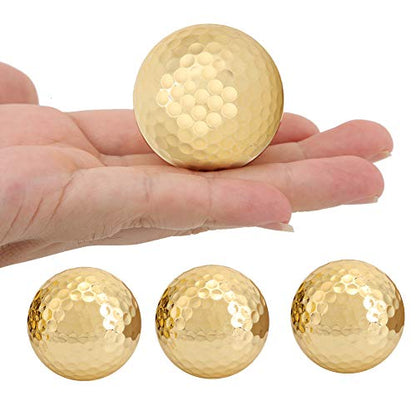 Golden Golf Balls, Pack of 4, Portable Double Layer Gold Plating, Professional Practice Balls for Golfers, Lovers, Beginners