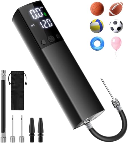 Electric Ball Pump,Smart Air Pump Portable Fast Ball Inflation with Accurate Pressure Gauge and Digital LCD Display for Basketball Football Soccer Volleyball Swimming Balloon(2Pin & 2Nozzle & 1Spout)