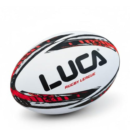 LUCA Rugby Ball Youth and Adult Sizes 3, 4 & 5 - Hand Stitched Super Grip Training Ball - Durable 3-Ply Waterproof Surface for College & Club Practice - color: Red, Black, White, size: 4
