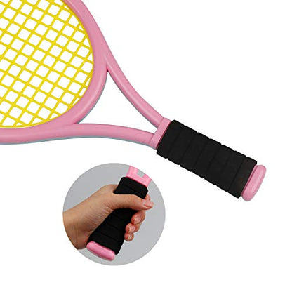 Kids Tennis Racket,17 Inch Plastic Tennis Racket with 2 Soft Balls,2 Tennis Balls and 4 Shuttlecocks for Kid,Toddler Outdoor/Indoor Sport Play