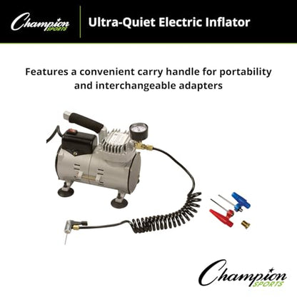 Champion Sports Electric Ball Inflator – Quiet High-PSI Air Compressor & Ball Pump for Sports Balls, 110–120V AC - size: 1/8 HP - 60 PSI (Ultra Quiet)