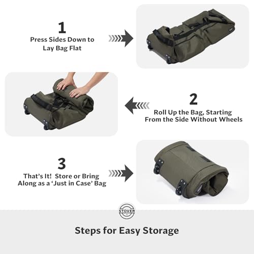 STOVER 45/80/100L U-Zip Rolling Duffel Bag with Wheels, X-Large Durable Travel Duffle + Toiletry Bag, Lay-Flat Opening, Packable w/Shoulder Straps- Use as Luggage or Backpack, Men/Women (Green) - color: U-Zip Green