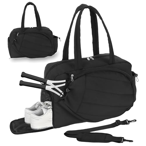 Roomy Tennis Gym Bag for Women - Tennis Tote Holds 2 Rackets, Shoe Compartment&Wet Pocket, Lightweight Sports Duffle, Fits 15.6" Laptop, Overnight Weekend Bag with Shoulder