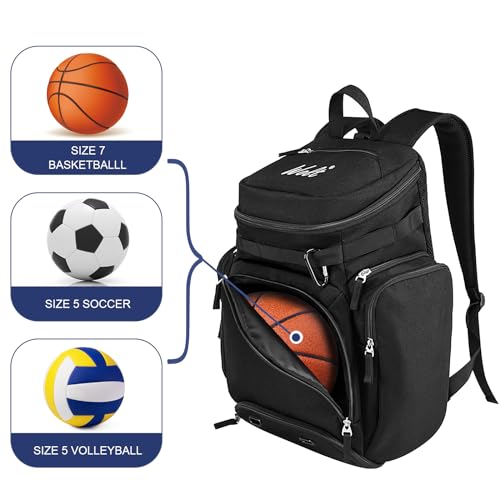 WOLT Basketball Bag Backpack with Separate Ball Compartment and Shoes Pocket, Gym Bags for Men, Large Sports Bag for Basketball, Soccer, Volleyball, Baseball - color: Black