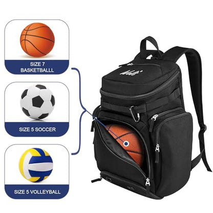 WOLT Basketball Bag Backpack with Separate Ball Compartment and Shoes Pocket, Gym Bags for Men, Large Sports Bag for Basketball, Soccer, Volleyball, Baseball - color: Black