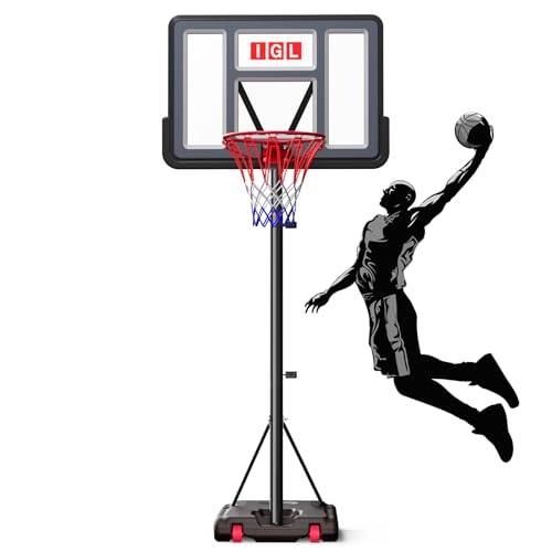 IGL Kids Basketball Hoop Outdoor | 4-8.5ft Adjustable Height | 33" Shatterproof Backboard | Fillable Base & Extra Anchor | Portable Goal w/Wheels for Backyard Driveway - color: Black, size: 5.6-10 FT