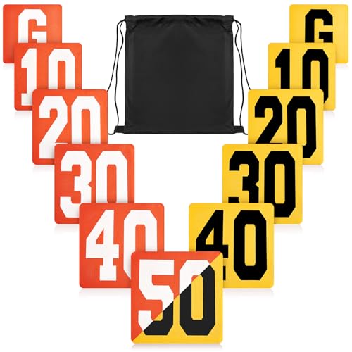 Jecery Set of 11 Football Yard Markers High Visibility Football Field Yard Line Markers Yardage Field Line Marking 12 Inch with Carrying Bag for Sporting Training - color: Orange Yellow