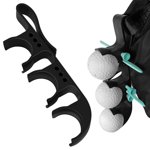 2 in 1 Golf Ball Tee Holder Quick Release Collector with Hook, Golf Accessories Portable Versatile Men Women for Club Bag Black (Holds 3 Balls / 6 Tees)