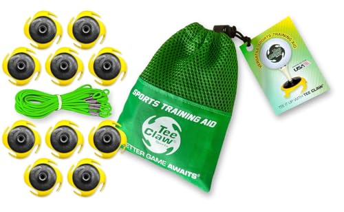 Tee Claw Golf Tee Holder, Golf Mat Tee, Golf Alignment String, Baseball Agility Training for Indoor and Outdoor, Made in the USA. - color: 10 Pack Yellow and Black