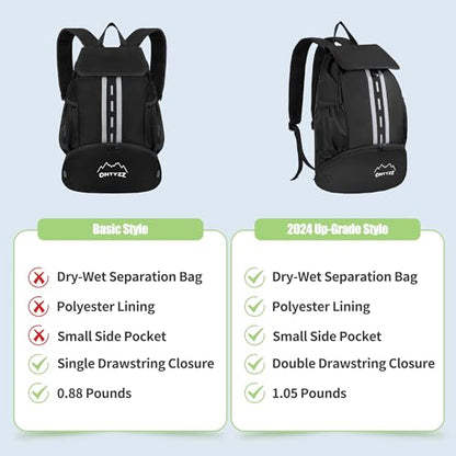 ONTYZZ Sports Backpack with Drawstring Closure Basketball Backpack with Shoe Compartment Swim Beach Bag - color: Basics-Black