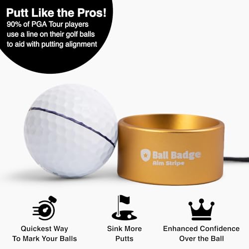 Ball Badge Aim Stripe - 360 Degree Golf Ball Line Marker Kit with Golf Bag Attachment for Perfect Alignment and Precision Putting - color: Gold