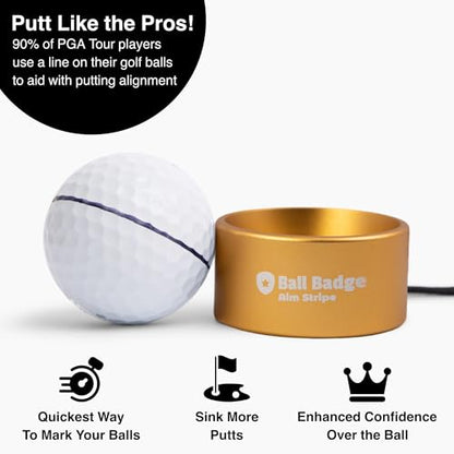 Ball Badge Aim Stripe - 360 Degree Golf Ball Line Marker Kit with Golf Bag Attachment for Perfect Alignment and Precision Putting - color: Gold