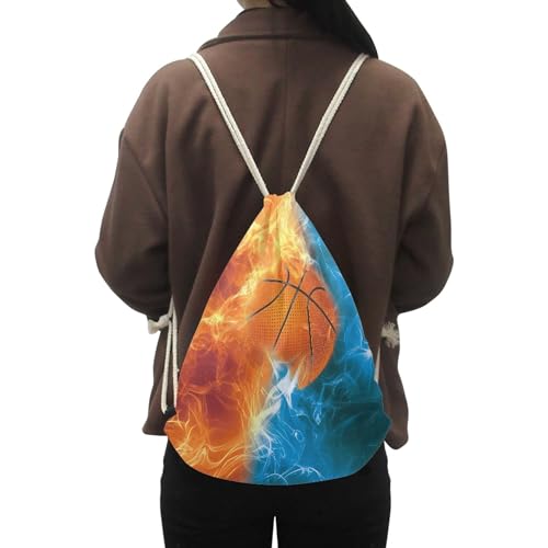 Mumeson Gym Bag Drawstring Bag Small Shoulder Bag Women Crossbody Backpack with Strap, Fire Basketball Pattern - color: Fire Basketball Pattern