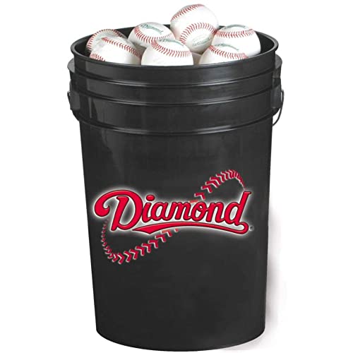 Diamond Sports Diamond 6-Gallon Ball Bucket with 30 Balls DOL-1 OL Official League Baseballs with Rods Can Cooler, Black