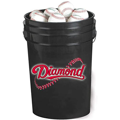 Diamond Sports Diamond 6-Gallon Ball Bucket with 30 Balls DOL-1 OL Official League Baseballs with Rods Can Cooler, Black