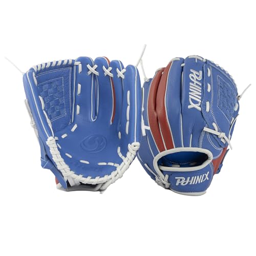 PHINIX Full Grain Leather Baseball Glove Sizes 11Inch -12 Inch - color: Blue&Red, size: 12"