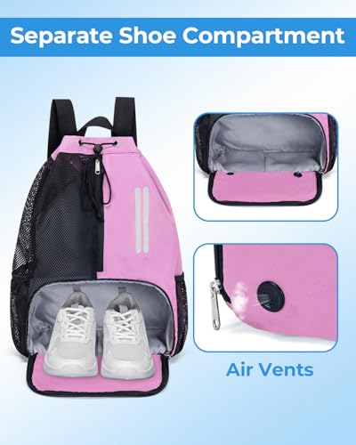Swim Bag Mesh Drawstring Backpack with Shoe Compartment & Wet Pocket Waterproof Beach Backpack Pool Bag for Swimming, Gym, Travel and Workout Gear (Pink) - color: Pink