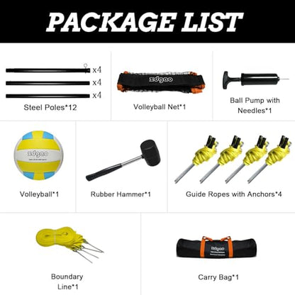 Zdgao 14 ft/20 ft 4-Way Volleyball and Badminton Combo Net with Soft Volleyball, Rubber Hammer and Carry Bag, Adjustable Height Four Square Volleyball Game Set for Backyard and Beach - color: 20FT BLACK & ORANGE