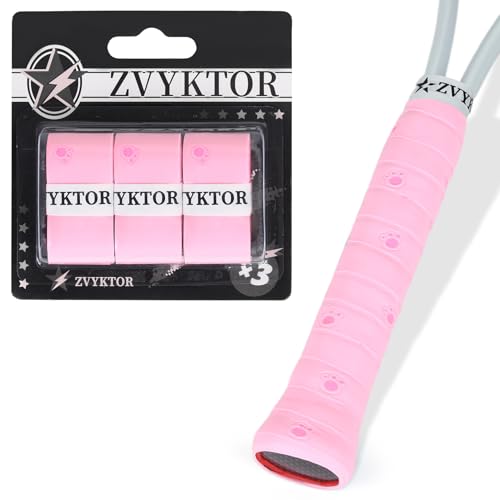 Tennis Racket Grip Tape, Ultra Thin Tacky Tennis Overgrip for Sweat Absorption & Control – Durable Anti-Slip Replacement Grip for Tennis, Badminton & Pickleball (3 Pack) - color: CAT PINK