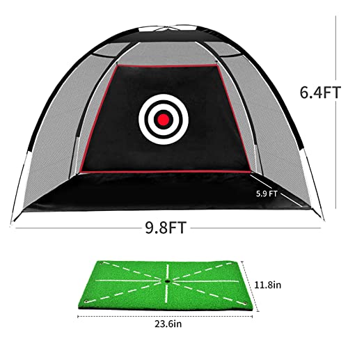 Black Golf Practice Set With Net, Hitting Mat, Target Cloth and Carrying Bag for Backyard Driving - style: Golf Net 9.8x6.4 FT