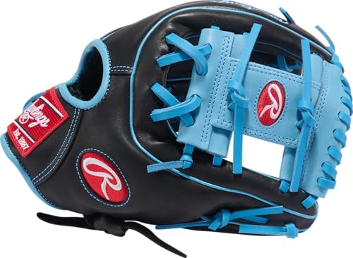 Rawlings | R9 Series Baseball Glove - color: Black / Columbia Blue | Pro I Web, size: 11.5"