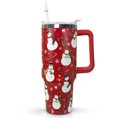 Ceovfoi 40 Oz Christmas Snowman Tumbler Coffee Travel Mug Cup with Handle, Snowman Decor, Christmas Gifts for Women - color: Christmas Snowman