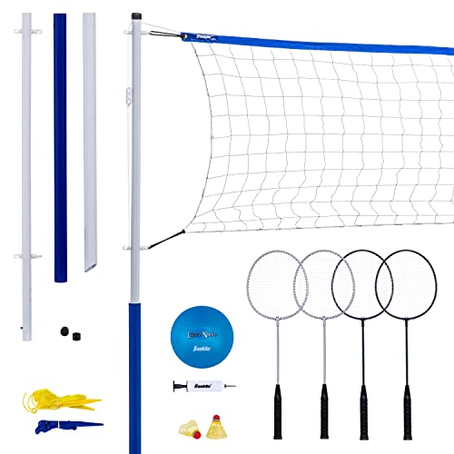 Franklin Sports Volleyball + Badminton Sets - Beach + Backyard Game Set - Volleyball, Pump, Badminton Rackets, Birdies, Net + Poles Included - style: Recreational Badminton/Volleyball Set